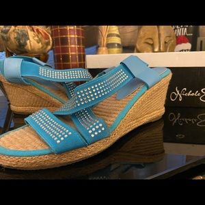 Nicole Simpson Turquoise Wedges